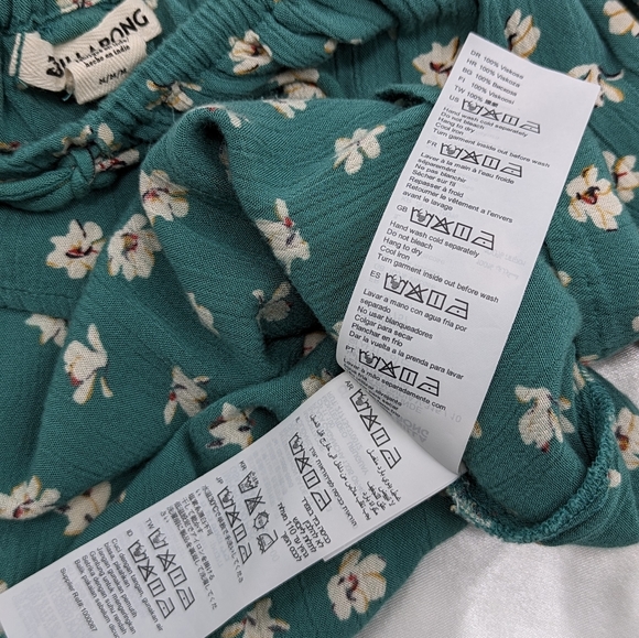 Billabong Women's US Medium Mint Green Floral Front Tie Cropped Blouse Top - Picture 11 of 12